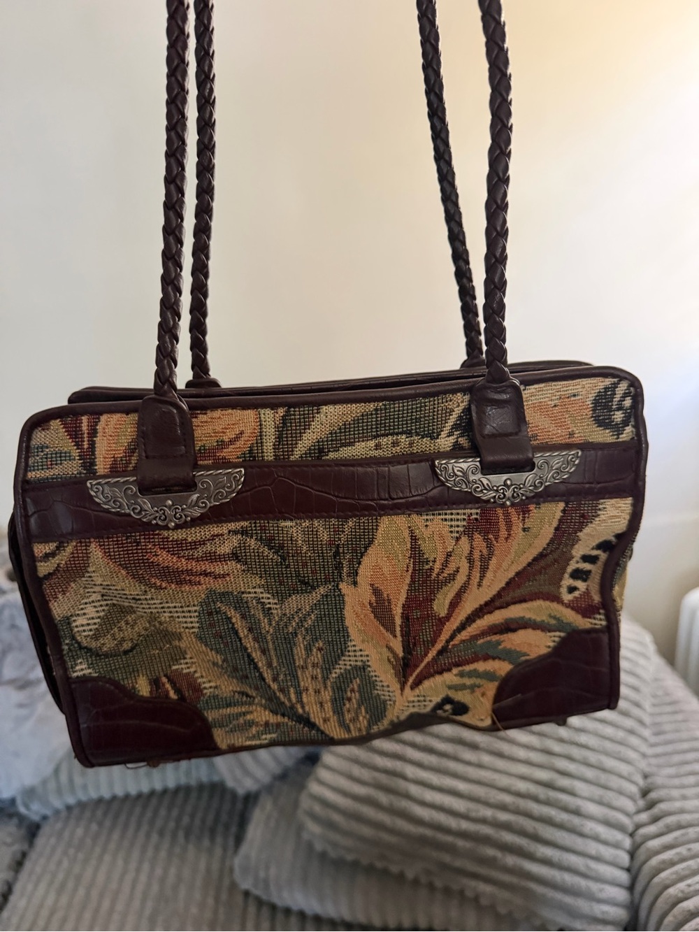 croft & barrow Brown Tapestry Floral Shoulder Bag with Braided Straps
